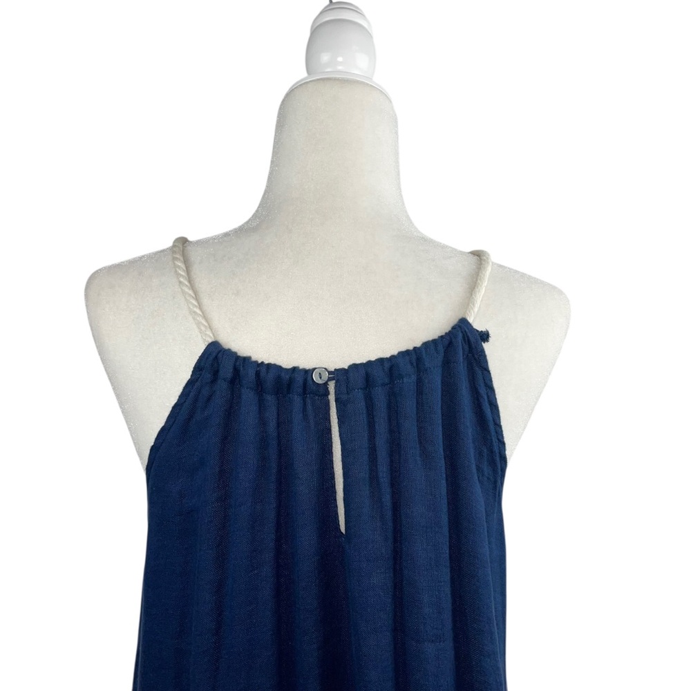 Antibes Blanc Halter Linen Navy Blue with Rope Straps Maxi Dress Sz S - Picture 7 of 8